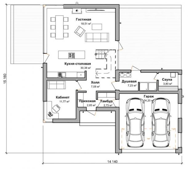 План первого этажа дома по проекту "Ансагер"