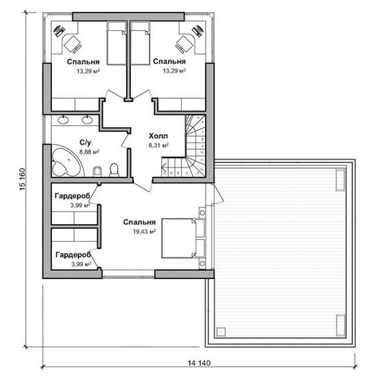План второго этажа дома по проекту "Ансагер"