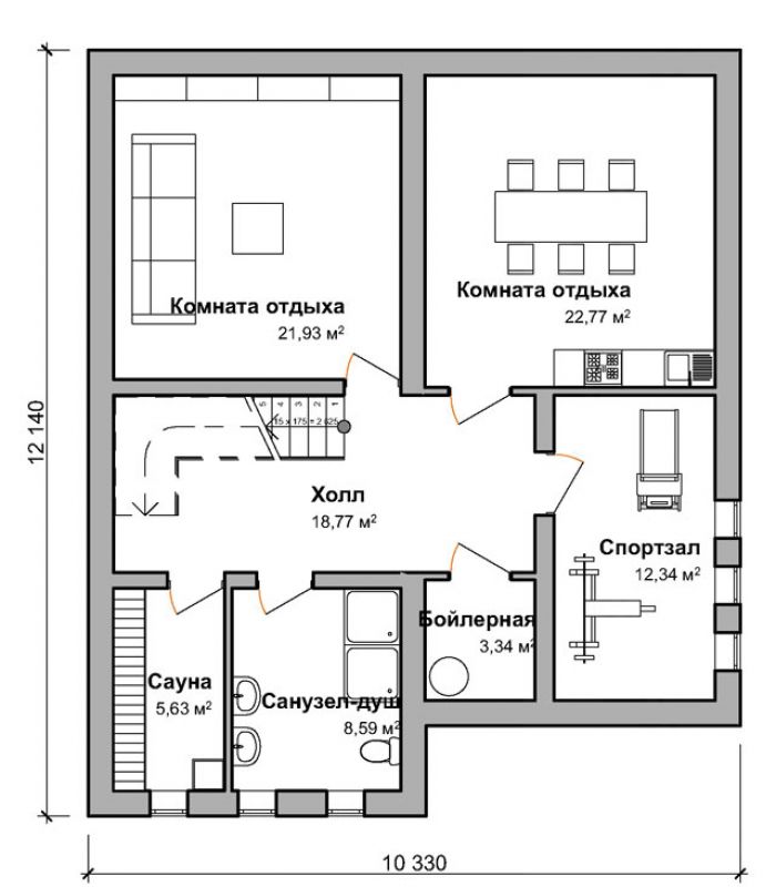 План цокольного этажа дом по проекту "Норборг"
